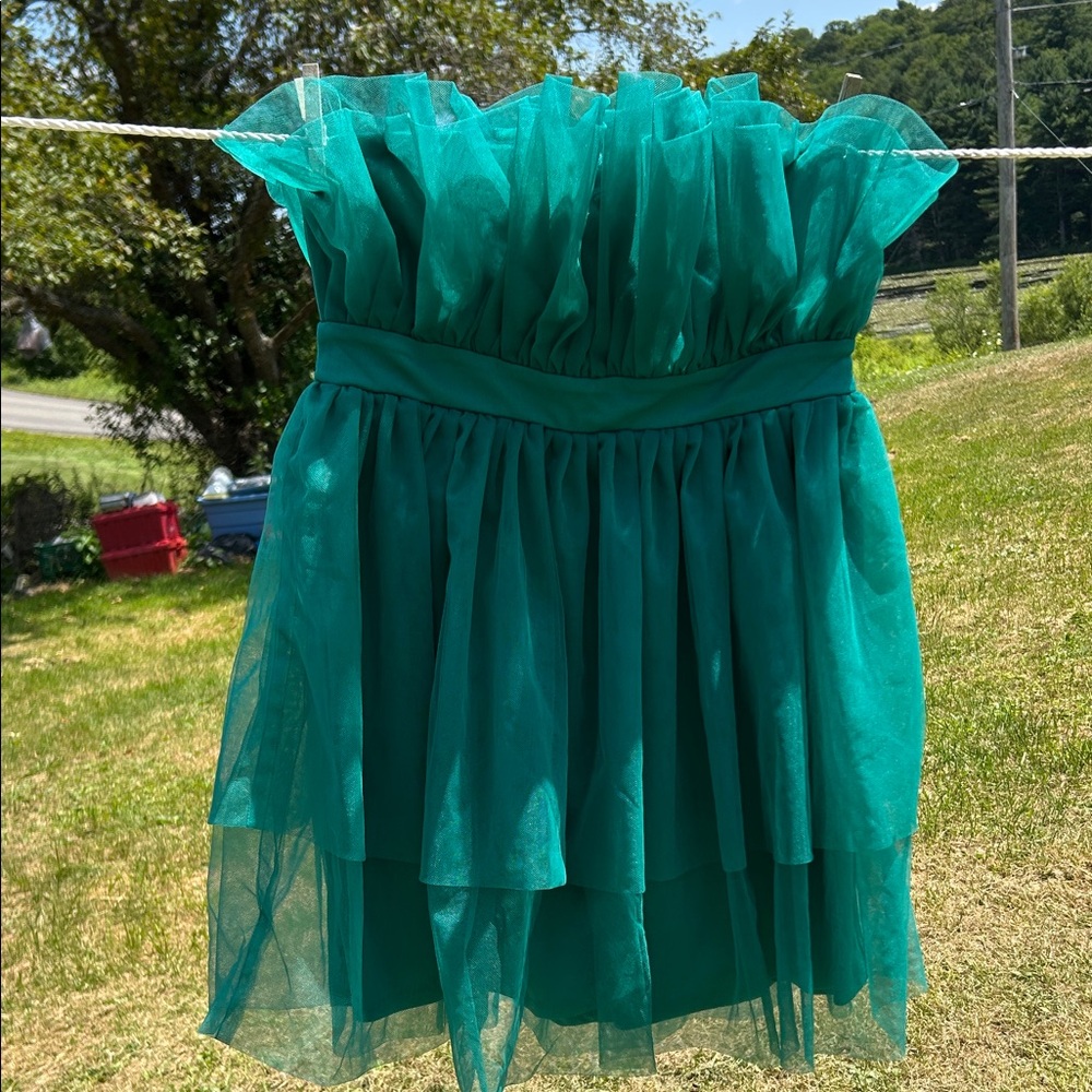 NWOT Thirty Thirty Party Dress Strapless Mini Green Tulle Holiday Semi-Formal - Picture 2 of 9